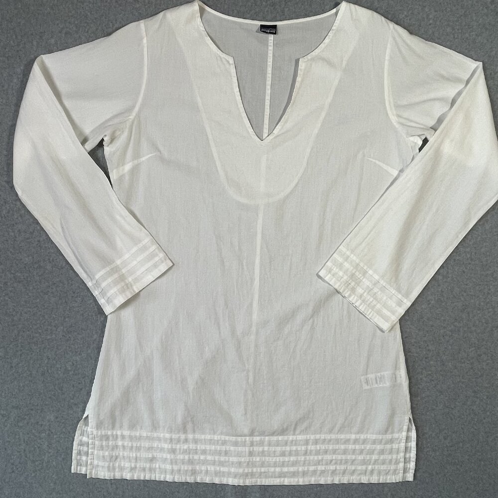 Patagonia Guadalupe Tunic White Cotton Semi Sheer Coverup V Neck Size 14